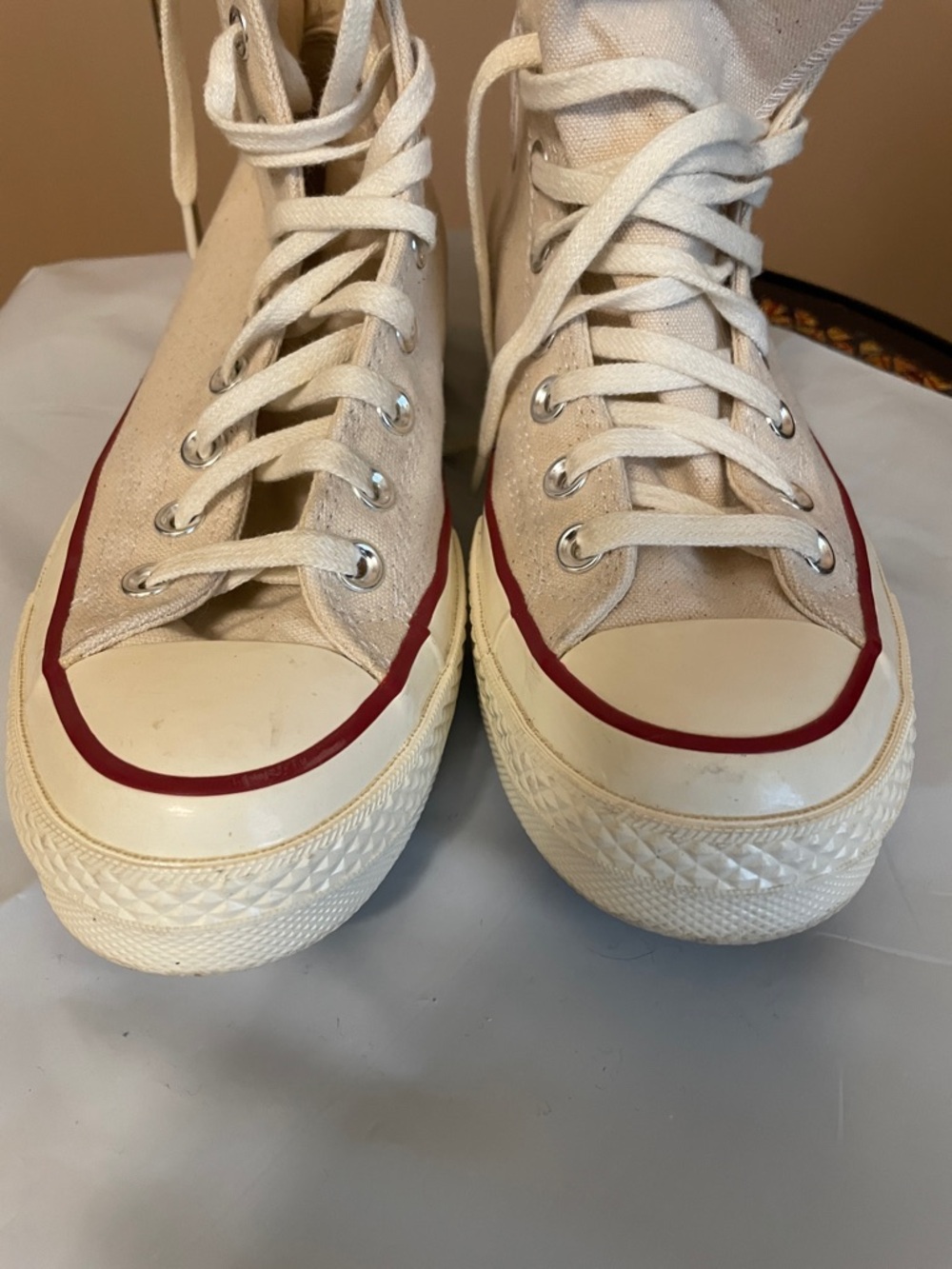 Converse High Top Sneakers - Off-White with Red & Black Trim - Picture 11 of 13